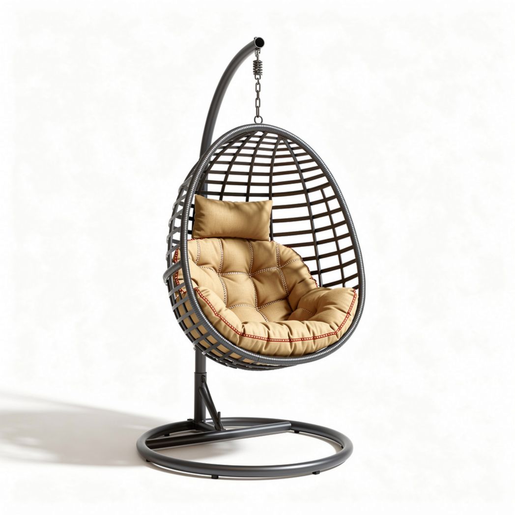 fauteuil suspendu en osier synthétique couleur beige avec coussin 100 x 90 x 130cm