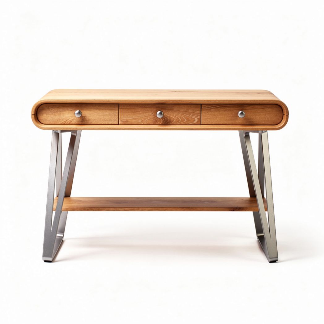 Bureau en bois clair avec structure en métal argenté dimensions 120 x 60 x 75cm
