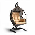 Fauteuil suspendu en résine tressée avec coussin en tissu beige 120 x 80 x 100cm