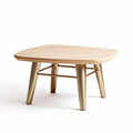 Table basse en bois clair de 80 x 80 x 40 cm avec pieds en métal doré