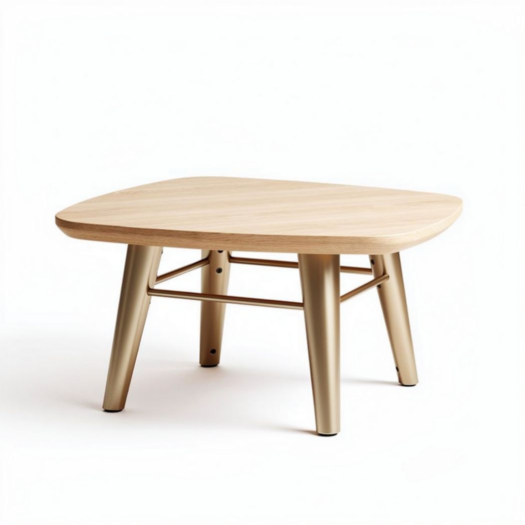 Table basse en bois clair de 80 x 80 x 40 cm avec pieds en métal doré