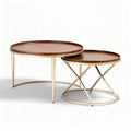 Tables basses en bois et métal doré design rond 45 x 45 x 50cm