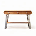 Bureau en bois clair avec structure en métal argenté dimensions 120 x 60 x 75cm