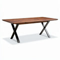 Table à manger en bois massif marron avec pieds en métal noir 180 x 90 x 75cm