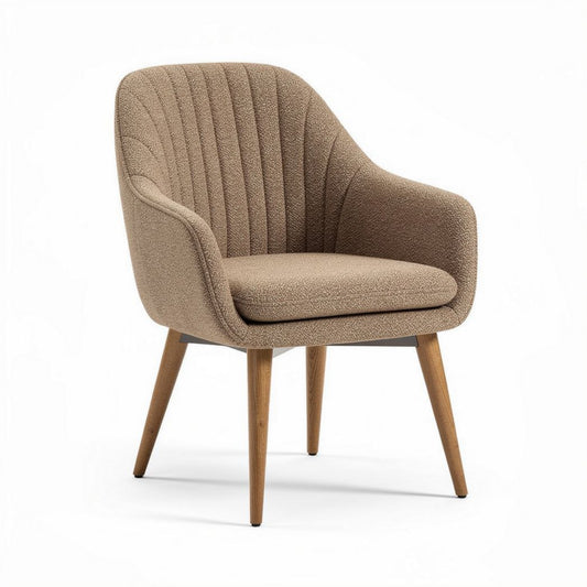 Fauteuil en tissu beige avec pieds en bois de dimensions 70 x 70 x 80cm
