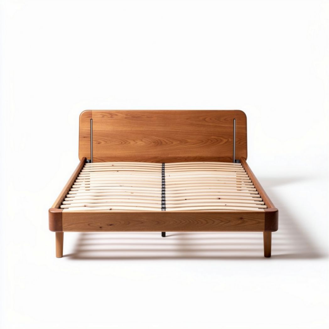Lit en bois de hêtre avec tête de lit en bois naturel 200 x 160 x 30cm