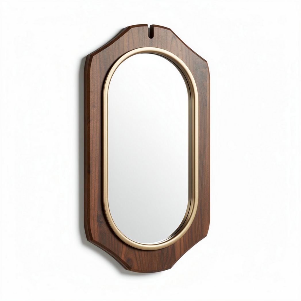 Miroir en bois de noyer avec cadre doré 60 x 30 x 5cm pour décoration intérieure