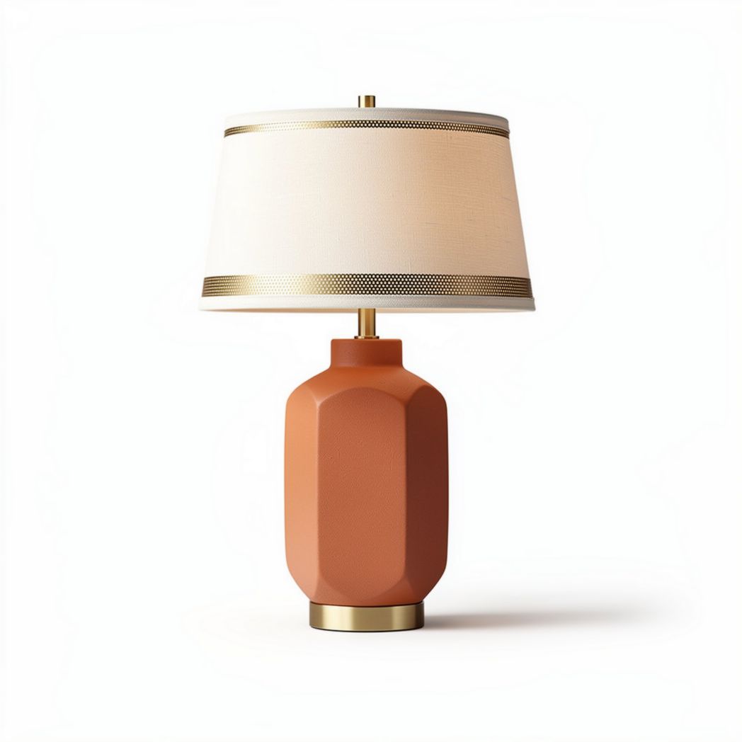 Lampe de table en céramique orange avec abat-jour en textile et base dorée 15 x 15 x 30cm