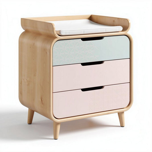 Commode en bambou avec trois tiroirs multicolores 80 x 50 x 80cm